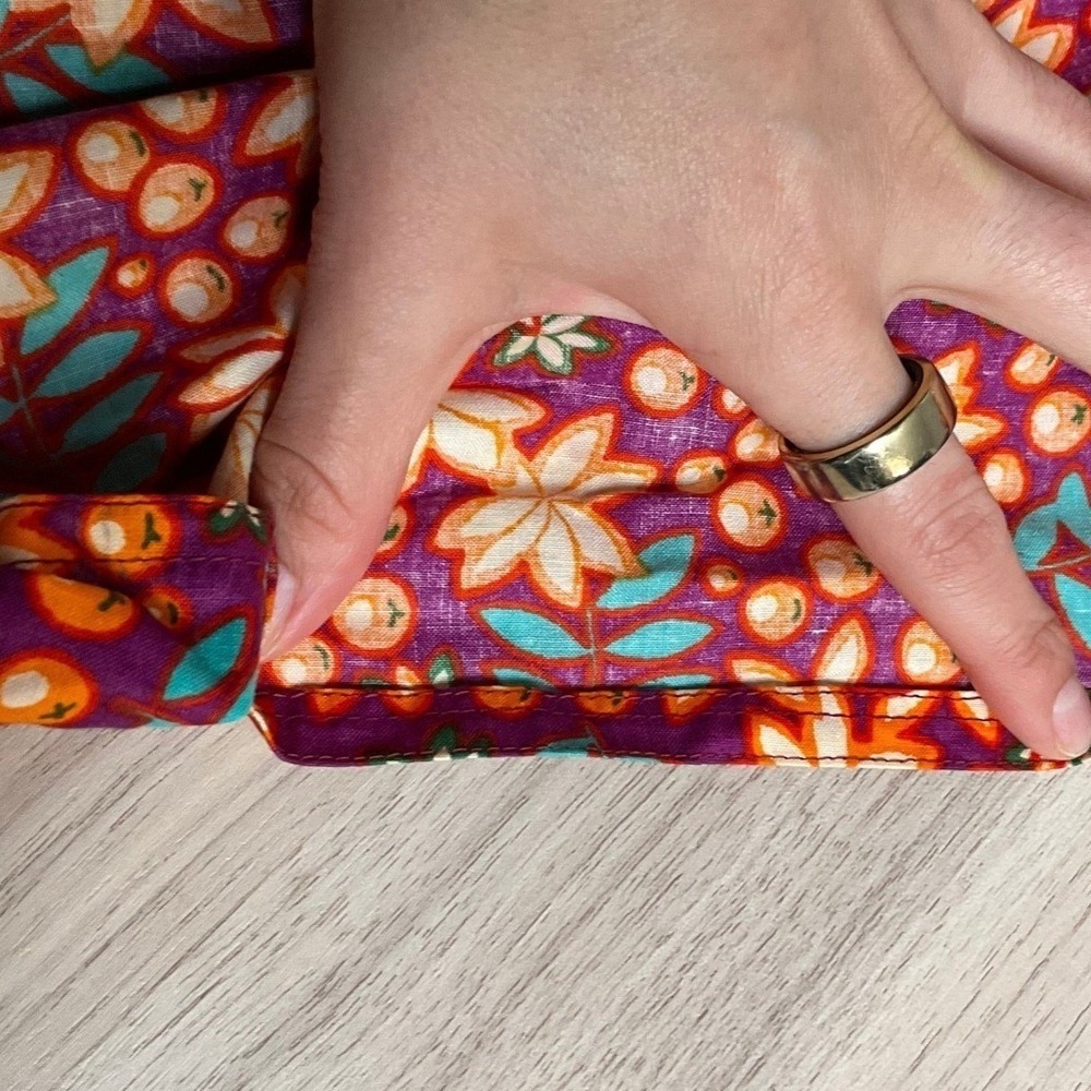 Floral Tropical Halter Midi Dress Open Back Button Front Orange Purple Summer - Picture 7 of 8